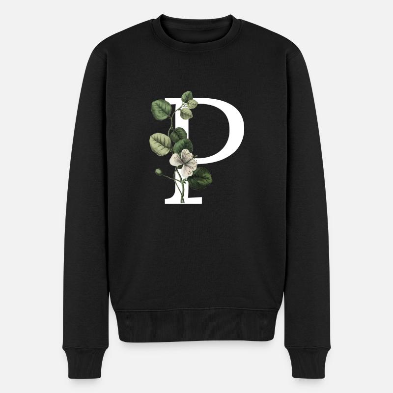 lettre p botanique vert - Pull Premium bio Homme - noir