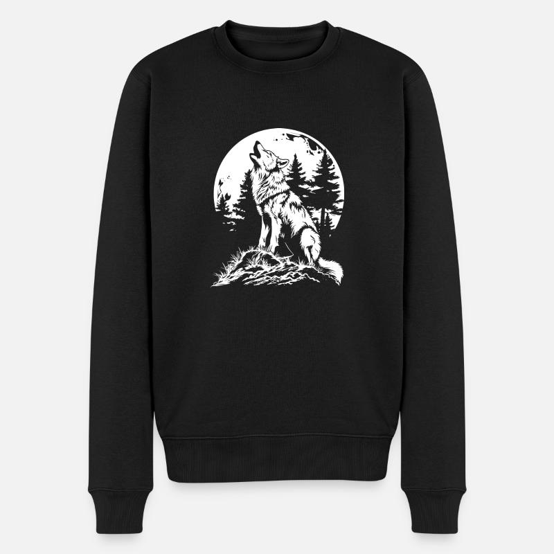 Wolf Mond Wald - Männer Premium Bio Pullover - Schwarz
