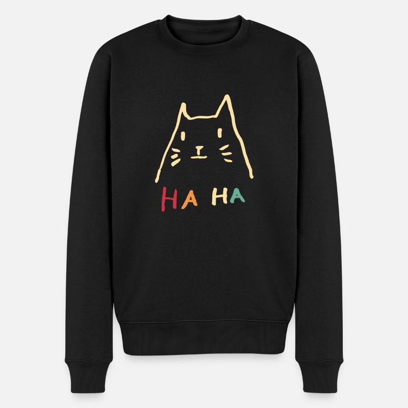 Cat Haha Ironie rétro - Pull Premium bio Homme - noir