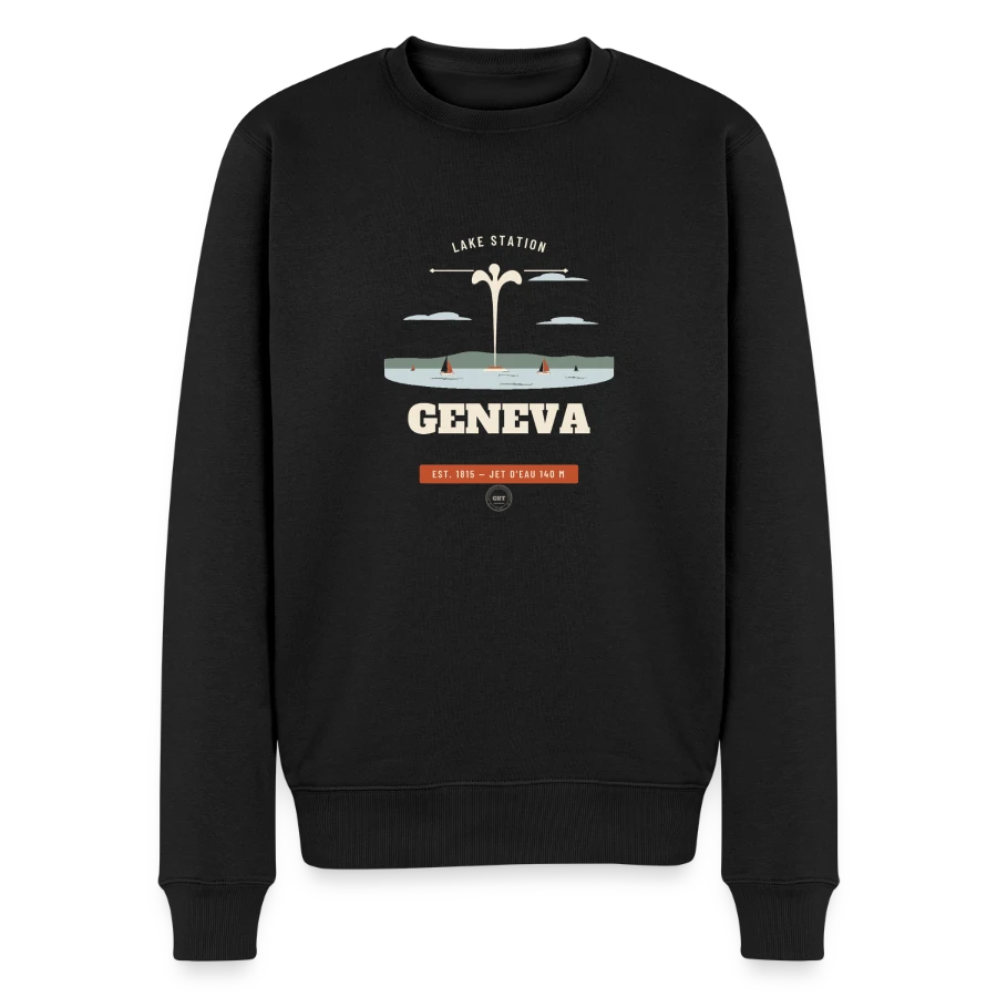Geneva badge on a men's premium organic jumper, black