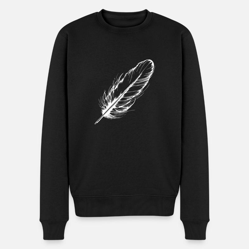 Vogelfeder Hand gezeichnet - Männer Premium Bio Pullover - Schwarz