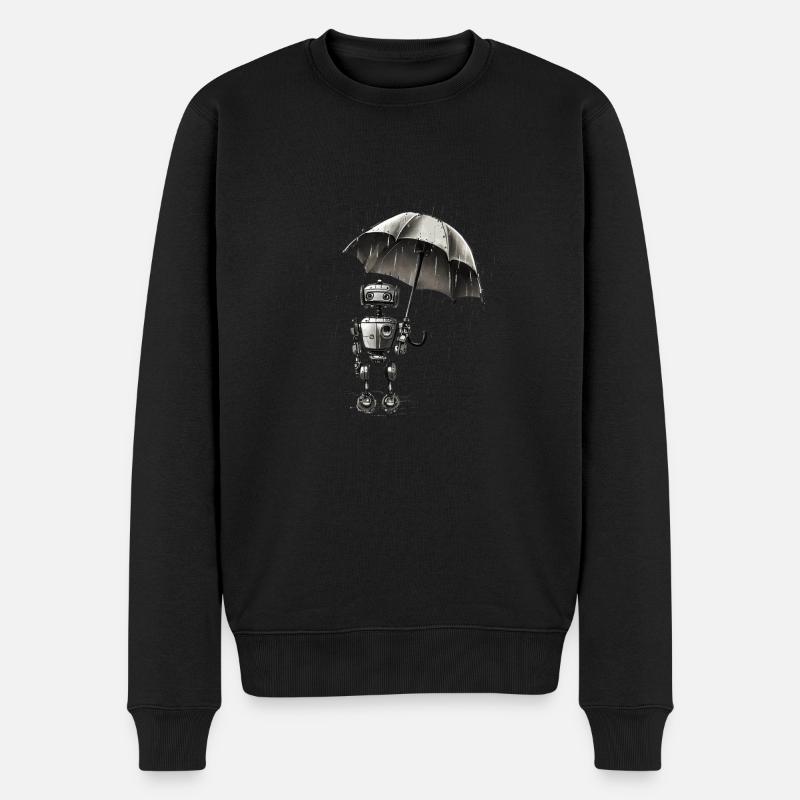 robot in the rain - Männer Premium Bio Pullover - Schwarz