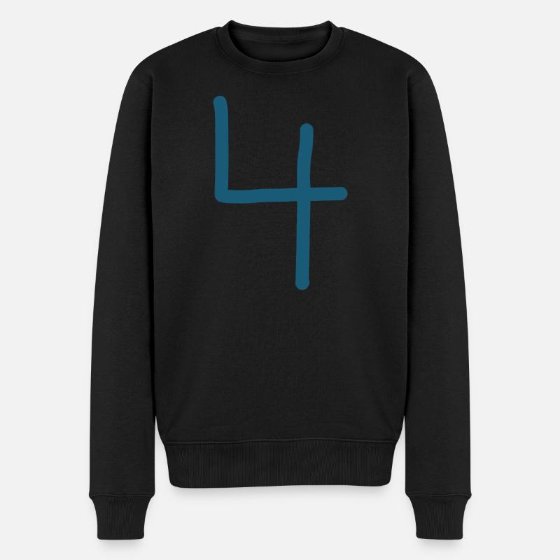 4 Nummer vier Zahl Geburtstag - Männer Premium Bio Pullover - Schwarz