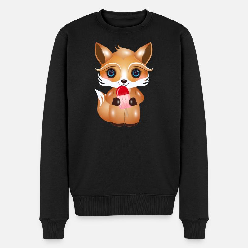 niedlicher Kawaii Fuchs mit rotem Eis am Stil - Männer Premium Bio Pullover - Schwarz