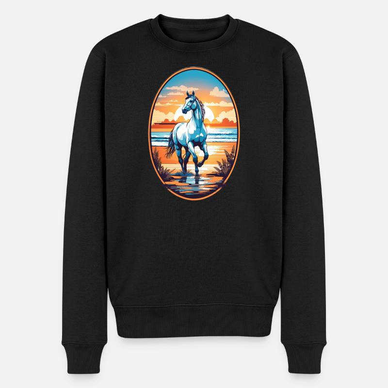 Cheval sur la plage - Pull Premium bio Homme - noir