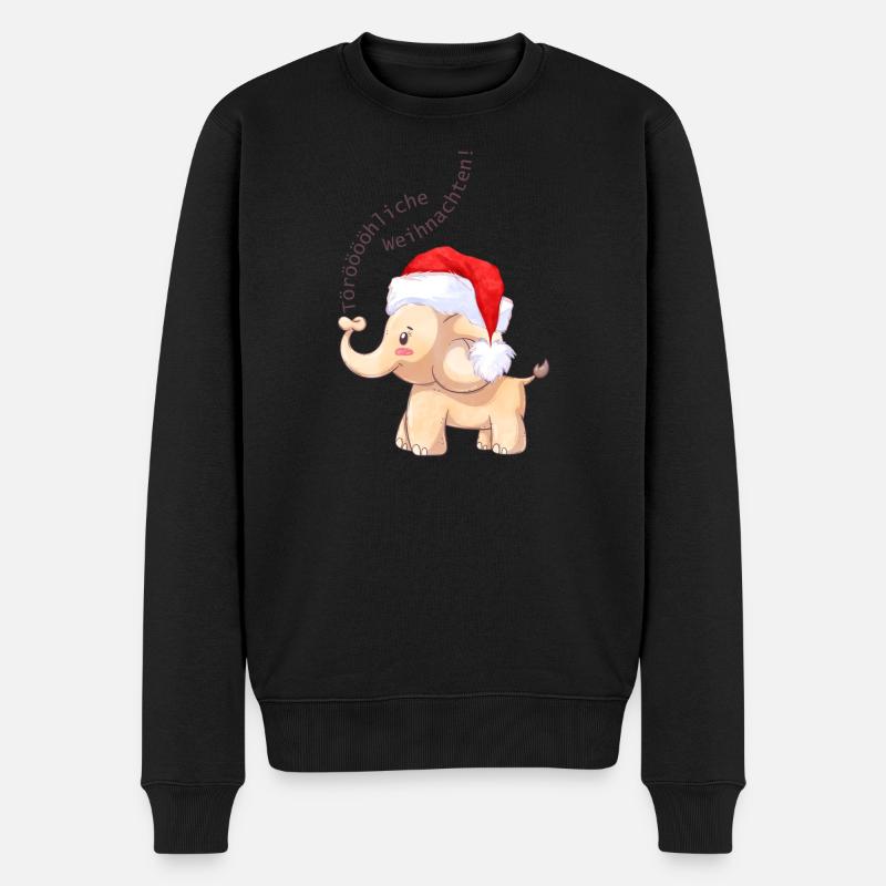 Fröhlicher Elefant zu Weihnachten - Männer Premium Bio Pullover - Schwarz