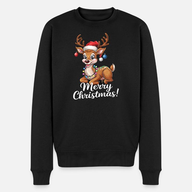 Rentier Weihnachtspullover Merry Christmas lustig - Männer Premium Bio Pullover - Schwarz