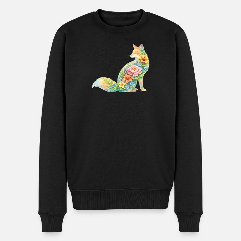 Fuchs Aquarell Silhouette Blumen - Männer Premium Bio Pullover - Schwarz