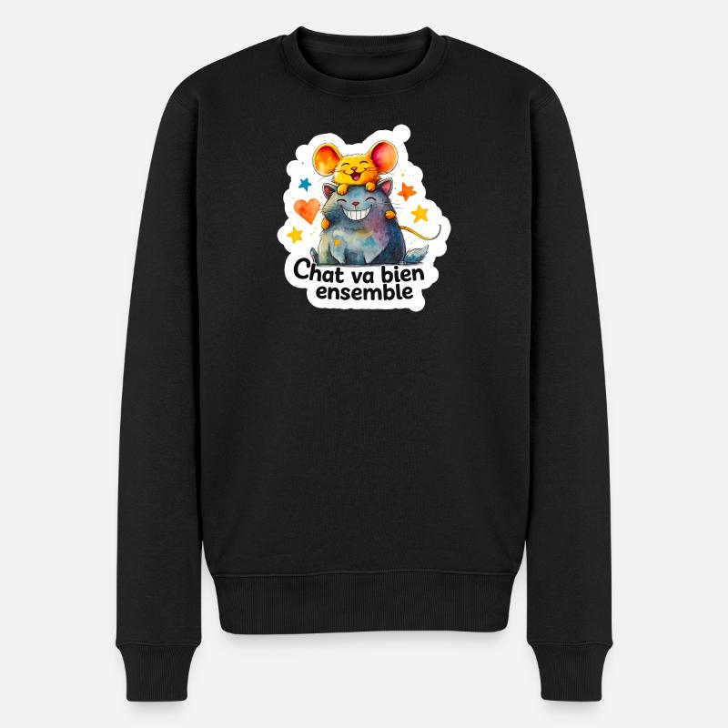 Chat et Souris Heureux Ensemble - Pull Premium bio Homme - noir