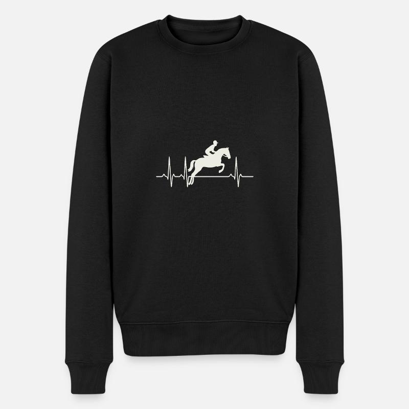 Reiter Herzschlag – EKG mit Springreiter - Männer Premium Bio Pullover - Schwarz