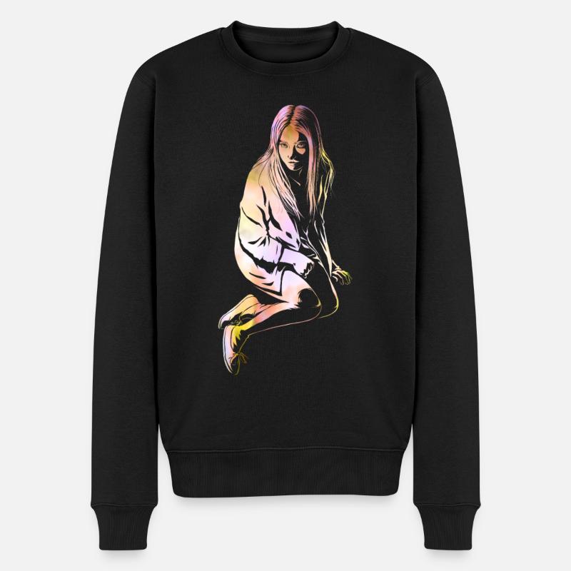 Feuer Mädchen - Männer Premium Bio Pullover - Schwarz