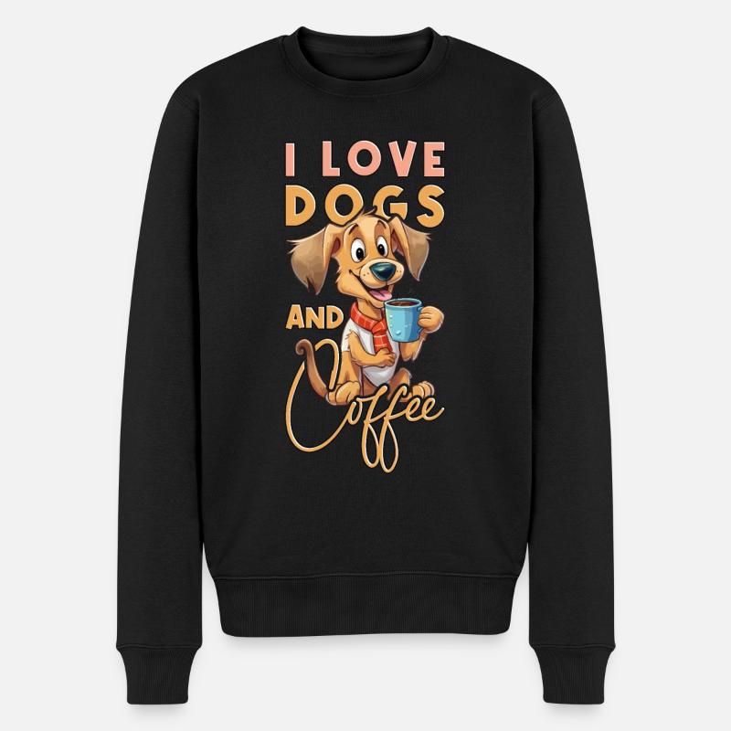 Hund Kaffee I Love Dogs And Coffee Spruch Lustig - Männer Premium Bio Pullover - Schwarz