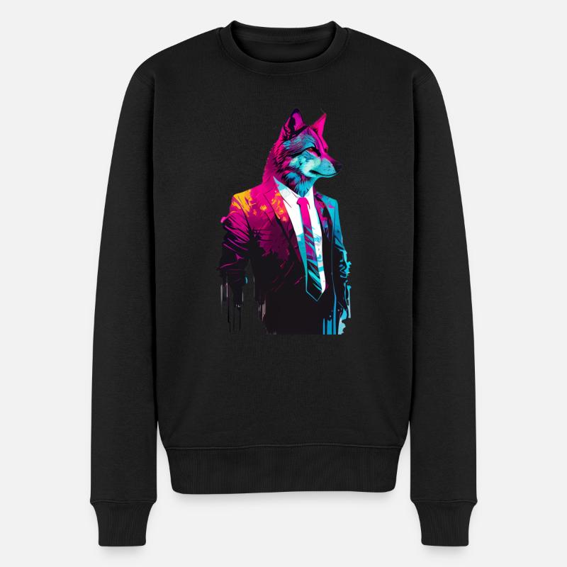 wolf in a suit and tie - Männer Premium Bio Pullover - Schwarz