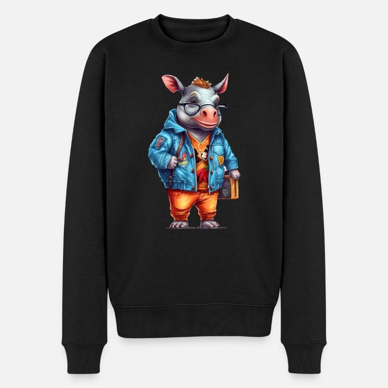 Dessin animé Mignon Rhinocéros - Pull Premium bio Homme - noir