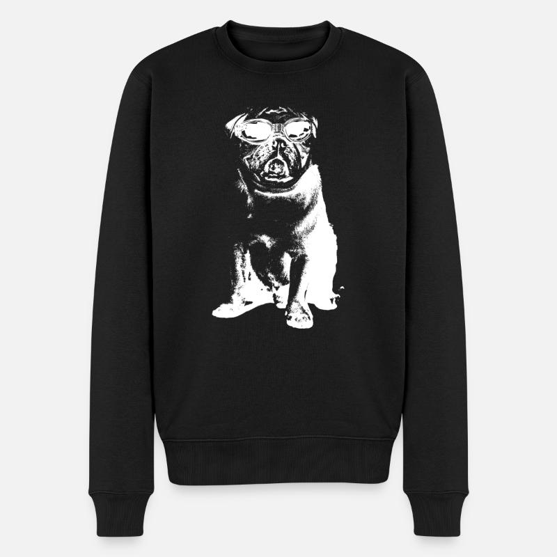 Mops mit Sonnenbrille in weiß - Männer Premium Bio Pullover - Schwarz