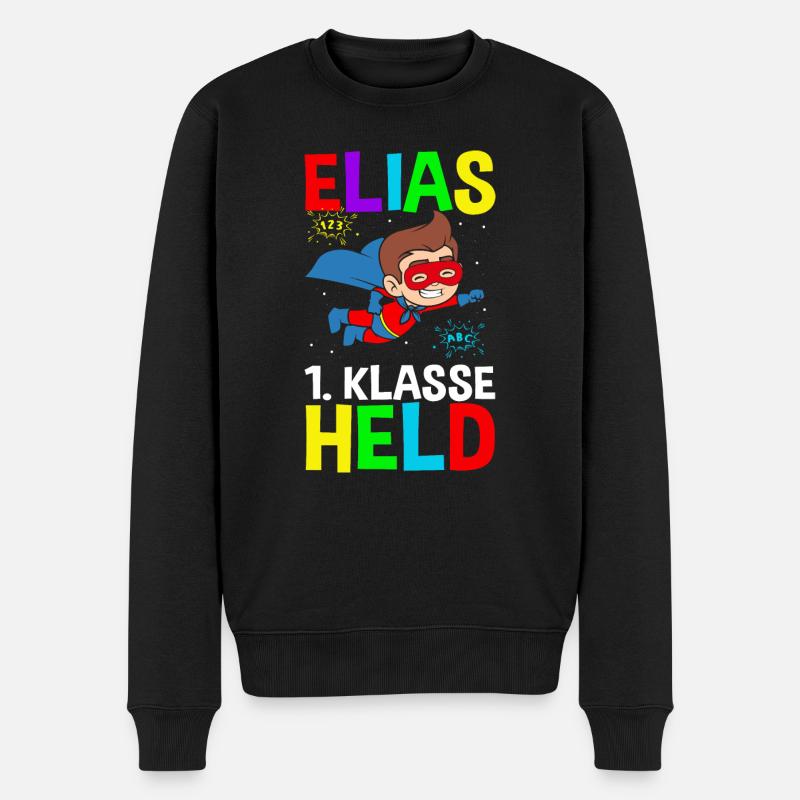 Schulkind Elias 1. Klasse Held - Männer Premium Bio Pullover - Schwarz