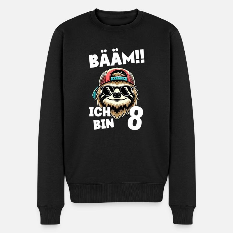 BÄÄM Ich Bin 8 Geburtstag Faultier Geburtstagsdeko - Männer Premium Bio Pullover - Schwarz