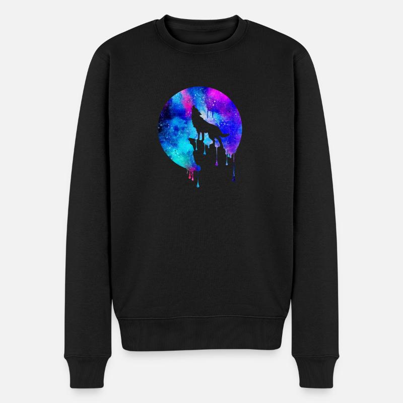 Heulender Wolf Vollmond - Geschenk - Space Galaxie - Männer Premium Bio Pullover - Schwarz