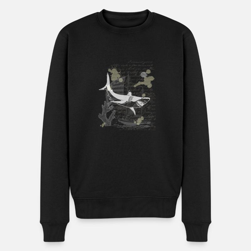 Vintage Steampunk Shark - Männer Premium Bio Pullover - Schwarz