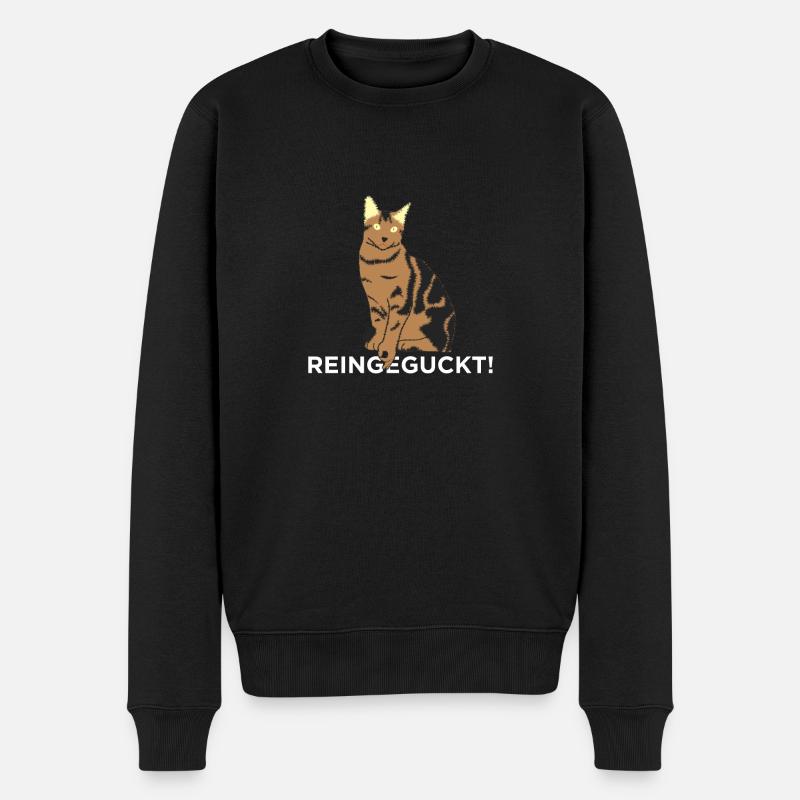 Reingeguckt - Katze - Männer Premium Bio Pullover - Schwarz