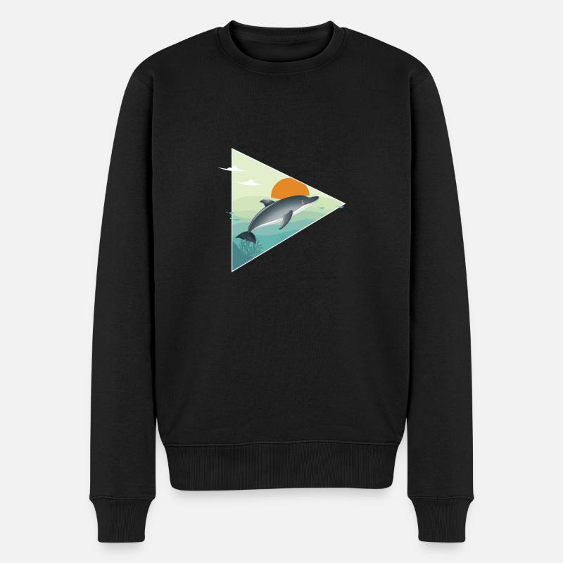 Delfin - Sonnenaufgang - Ozean - Männer Premium Bio Pullover - Schwarz