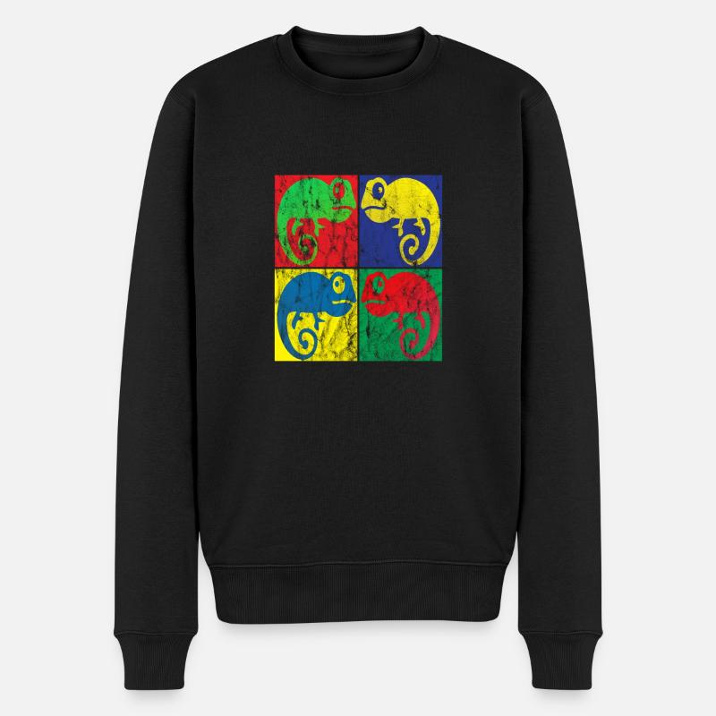 Chamäleon Pop Art - Männer Premium Bio Pullover - Schwarz
