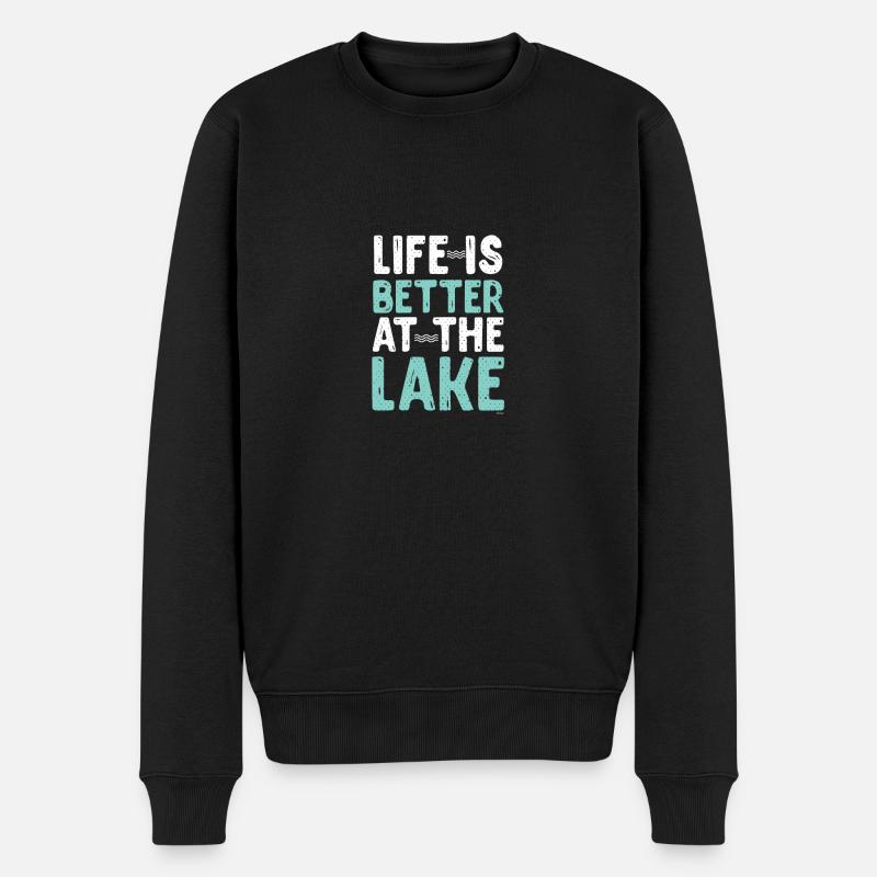 Das Leben ist besser am See - Männer Premium Bio Pullover - Schwarz