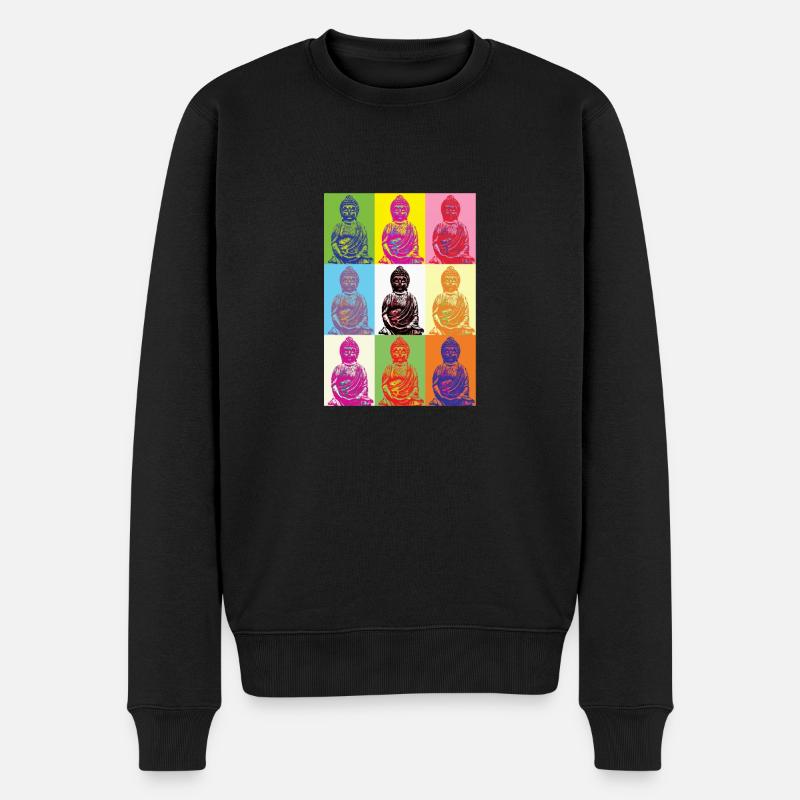 Buddha Popart - Männer Premium Bio Pullover - Schwarz