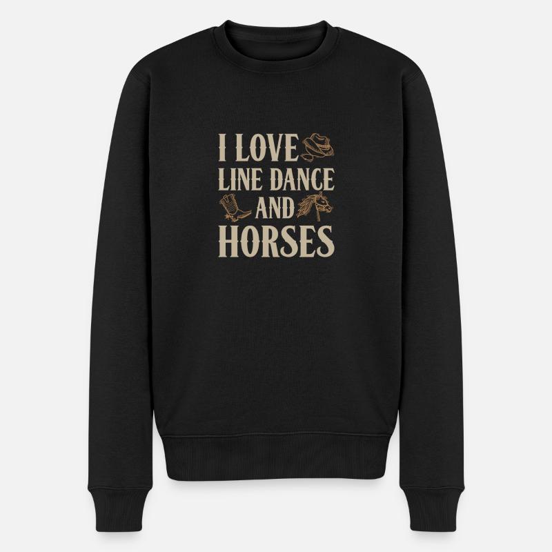 I Love Line Dance And Horses Geschenk Idee - Männer Premium Bio Pullover - Schwarz