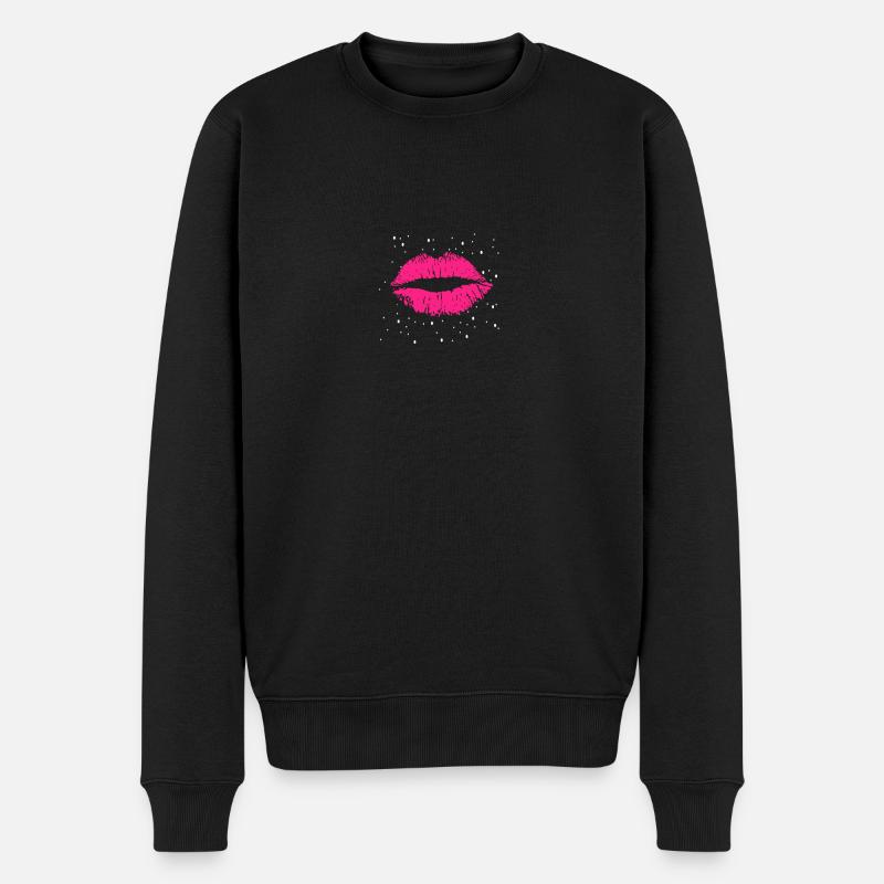 Hot Pink Neon-Lippen - Männer Premium Bio Pullover - Schwarz