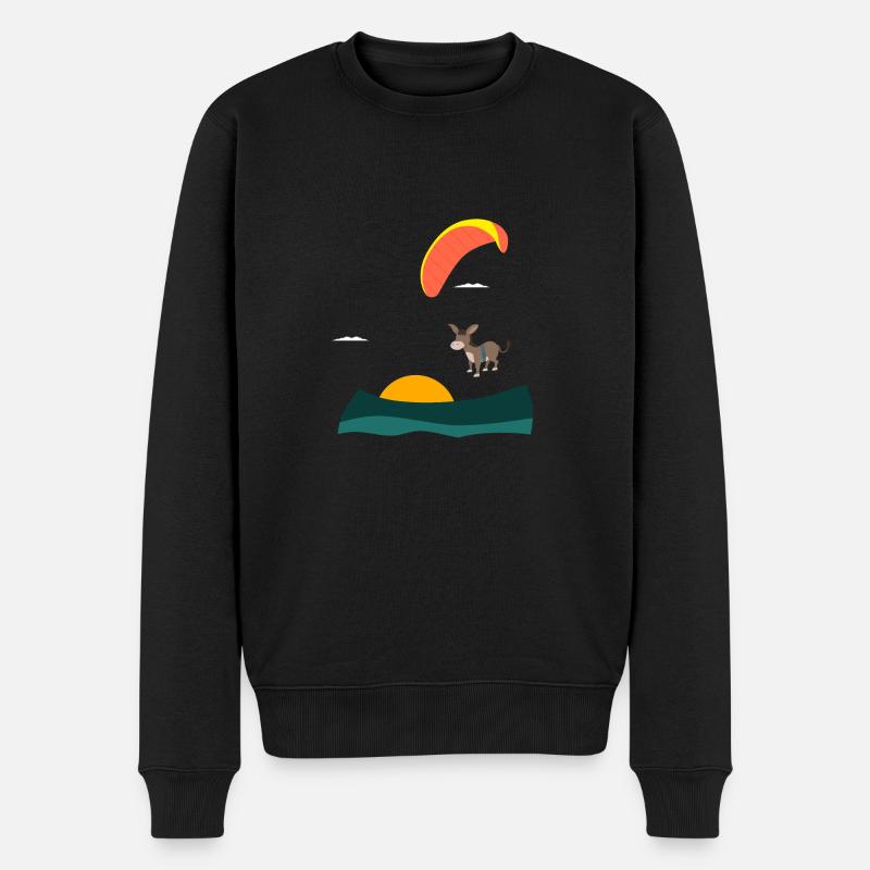 Esel fliegt Gleitschirm - Männer Premium Bio Pullover - Schwarz