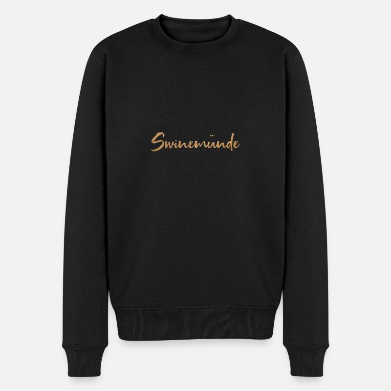 SWINEMÜNDE | SCHRIFTZUG IM SAND - Männer Premium Bio Pullover - Schwarz