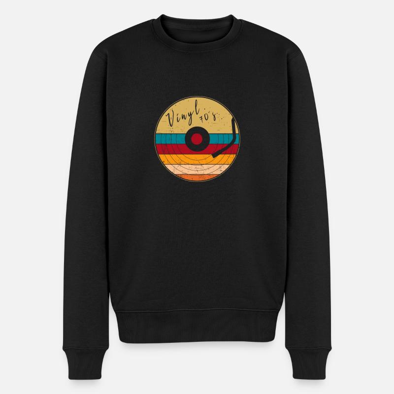 cooler retro Vinyl 70er Jahre Stil - Männer Premium Bio Pullover - Schwarz