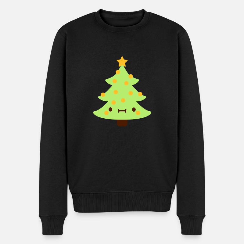 Weihnachtsbaum mit Gesicht - Männer Premium Bio Pullover - Schwarz