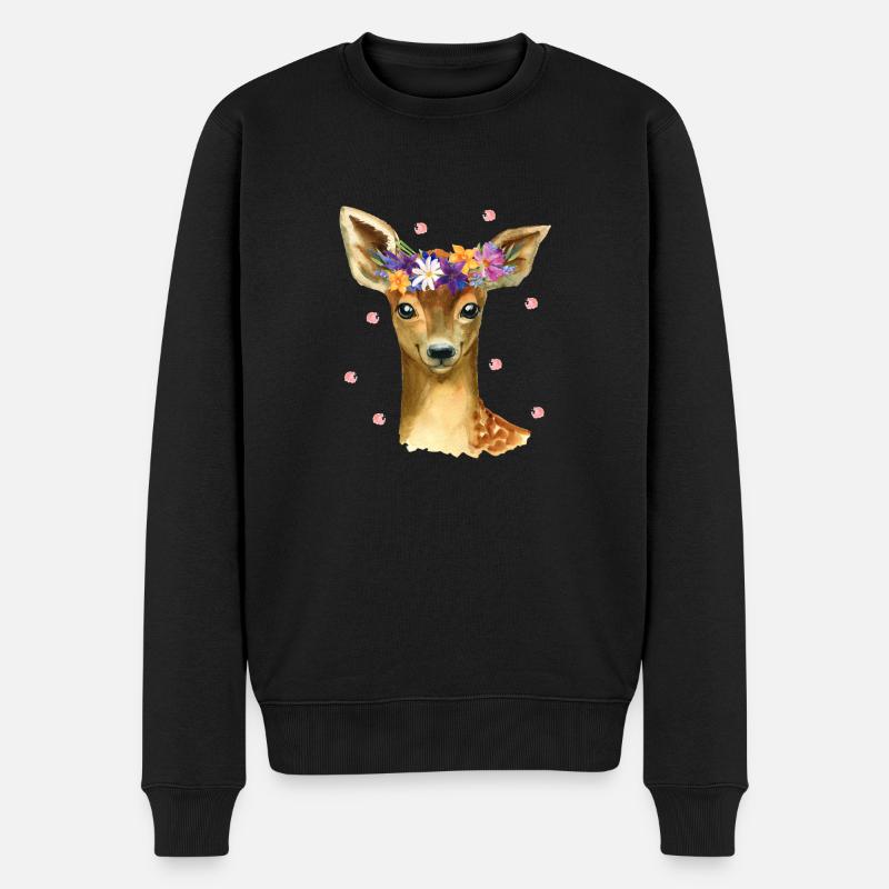 Cute Baby Deer Rehkitz Reh mit Blumen und Konfetti - Männer Premium Bio Pullover - Schwarz