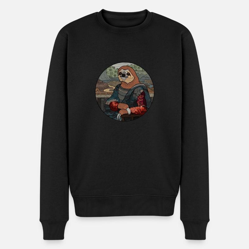 Sloth Mona Lisa lustiges Geschenk für Faultierfans - Männer Premium Bio Pullover - Schwarz