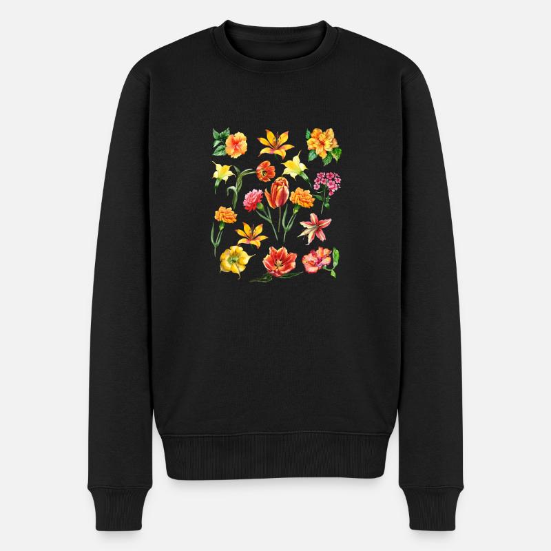 Botanical Orange Yellow Flower Power Wildflower - Männer Premium Bio Pullover - Schwarz
