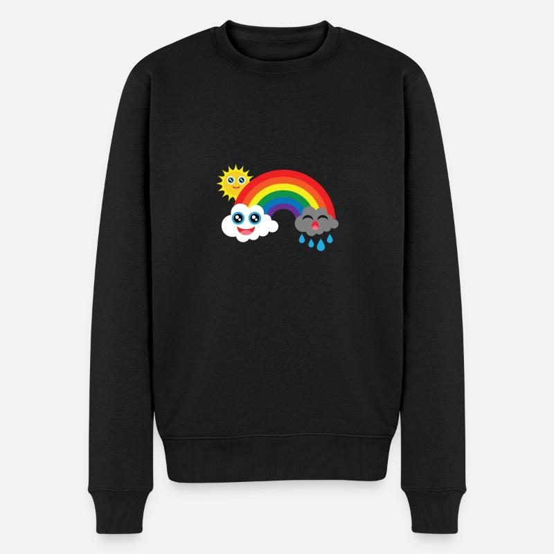 Wolken lachen und weinen mit Sonne im Regenbogen - Männer Premium Bio Pullover - Schwarz