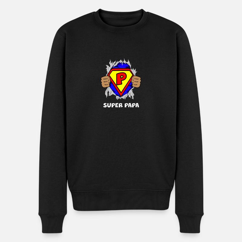 Superpapa Superheld Held Papa Vater Superhero - Männer Premium Bio Pullover - Schwarz