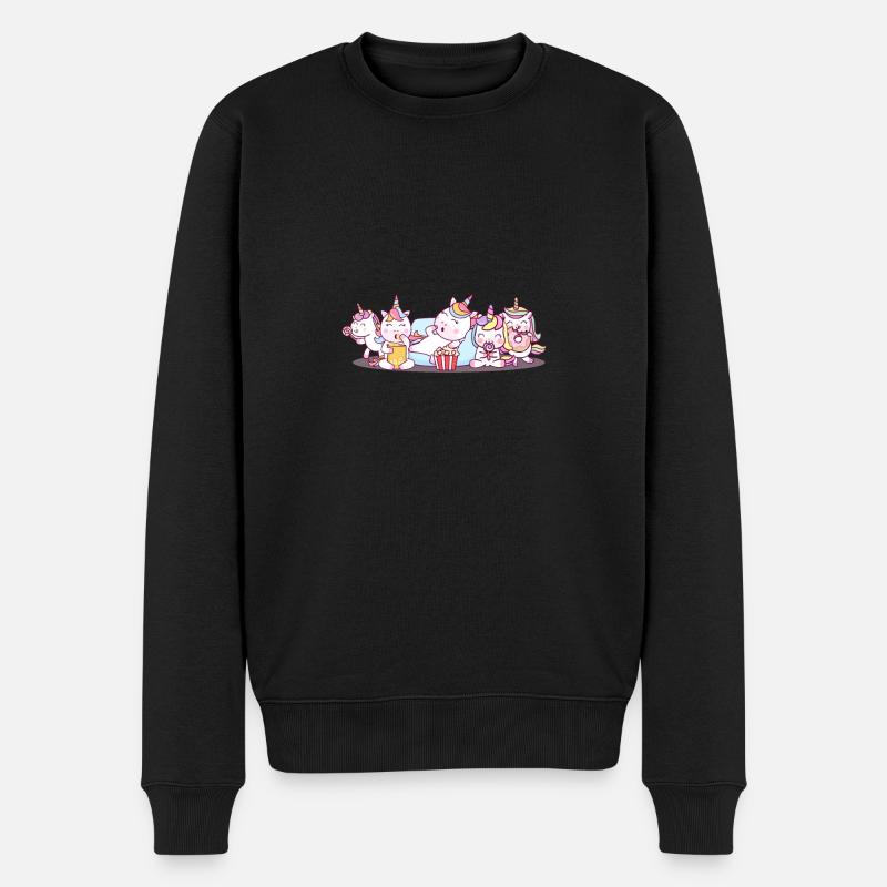 Essende Einhörner - Männer Premium Bio Pullover - Schwarz