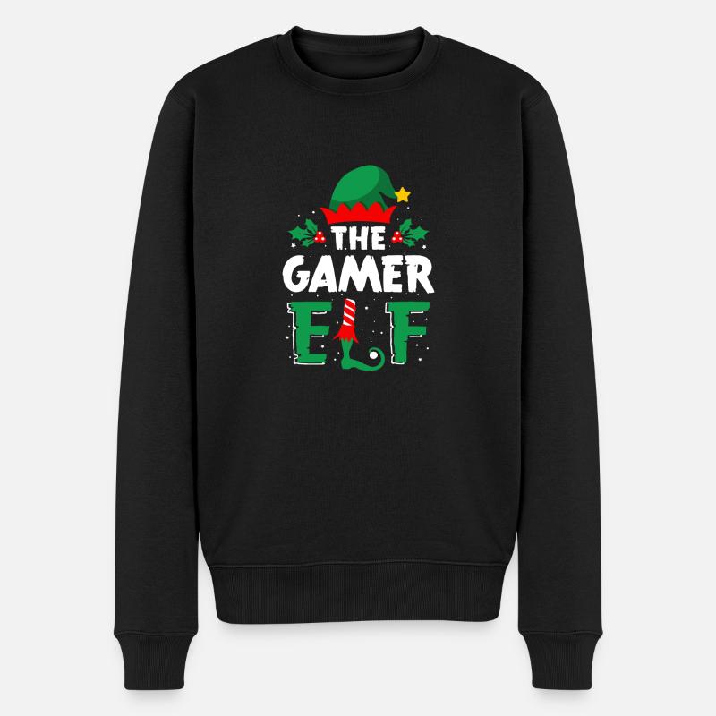 Weihnachtselfenhemd-Spieler - Männer Premium Bio Pullover - Schwarz