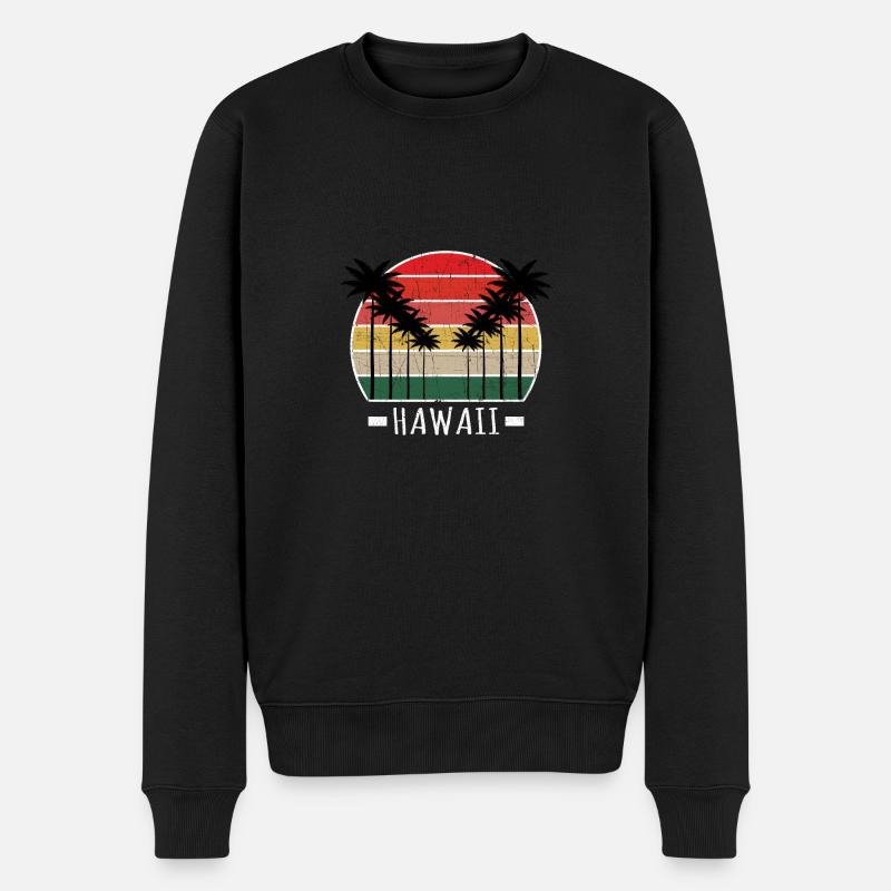Retro Vintage Palm Trees Hawaii - Männer Premium Bio Pullover - Schwarz