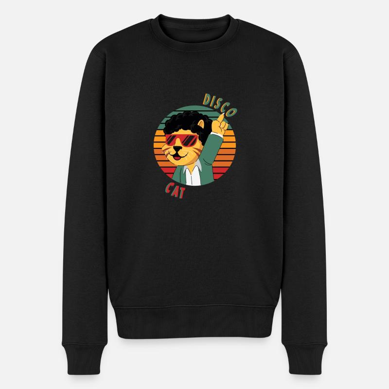 Disco Cat geht auf die Piste - Männer Premium Bio Pullover - Schwarz