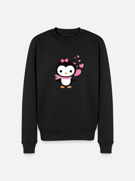 Sød pingvin med hjerte fejrer kærlighed - Økologisk premium-sweatshirt til mænd - sort
