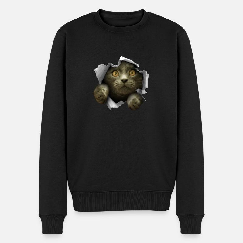 Kätzchen Riss süße Katze - Männer Premium Bio Pullover - Schwarz