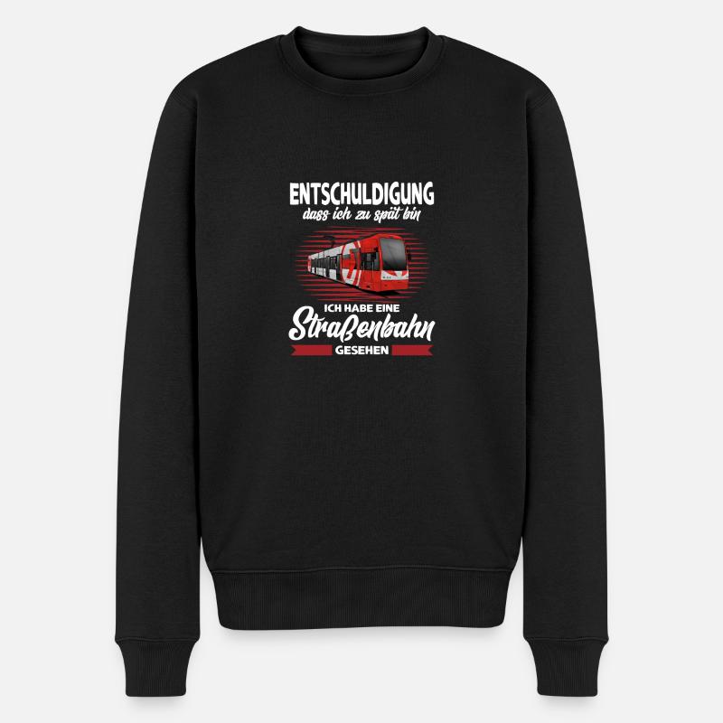 Entschuldigung dass ich zu spät bin Straßenbahn - Männer Premium Bio Pullover - Schwarz