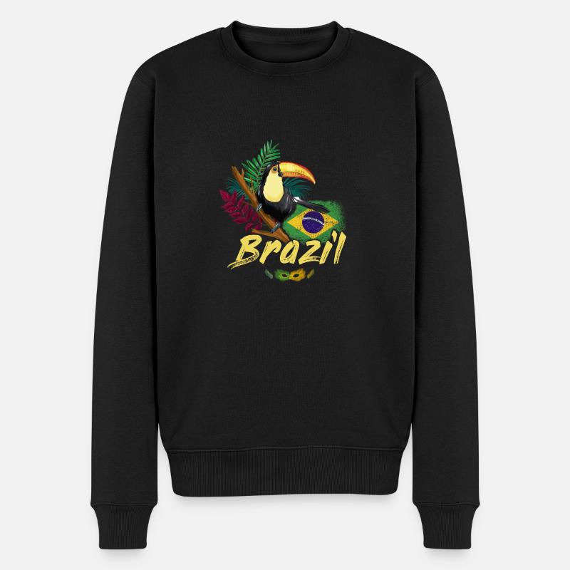 Toucan vintage du Brésil avec drapeau et masque de samba - Pull Premium bio Homme - noir