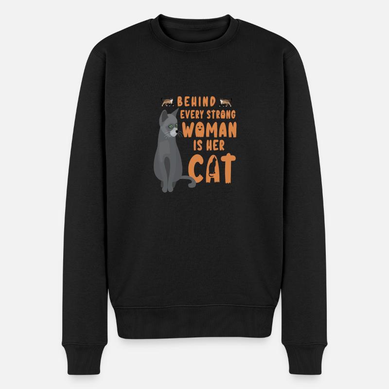 BEHIND EVERY STRONG WOMAN IS HER CAT 11 - Männer Premium Bio Pullover - Schwarz
