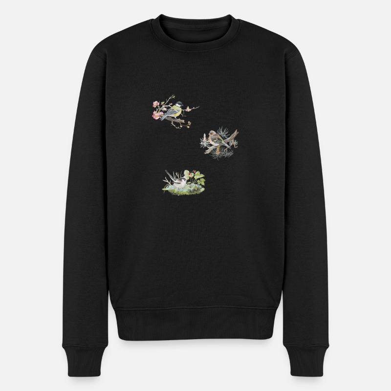 Buchfink Schwanzmeise Kohlmeise Aquarellzeichnung - Männer Premium Bio Pullover - Schwarz