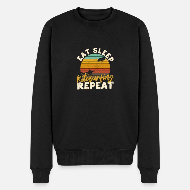 Eat Sleep Kitesurfing Repeat Funny Kite Surfer - Männer Premium Bio Pullover - Schwarz